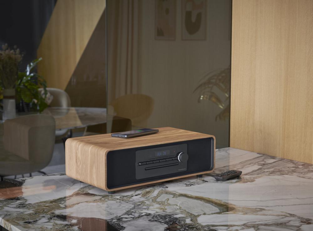Thomson Bluetooth Kompaktanlage Induktion MIC300IBT USB Radio AUX-IN schwarz Holz braun TH388657