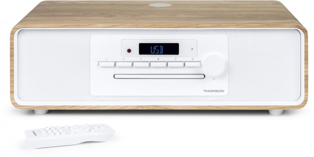 Thomson Bluetooth Kompaktanlage Induktion MIC301IBT USB Radio AUX-IN weiß Holz braun TH388664