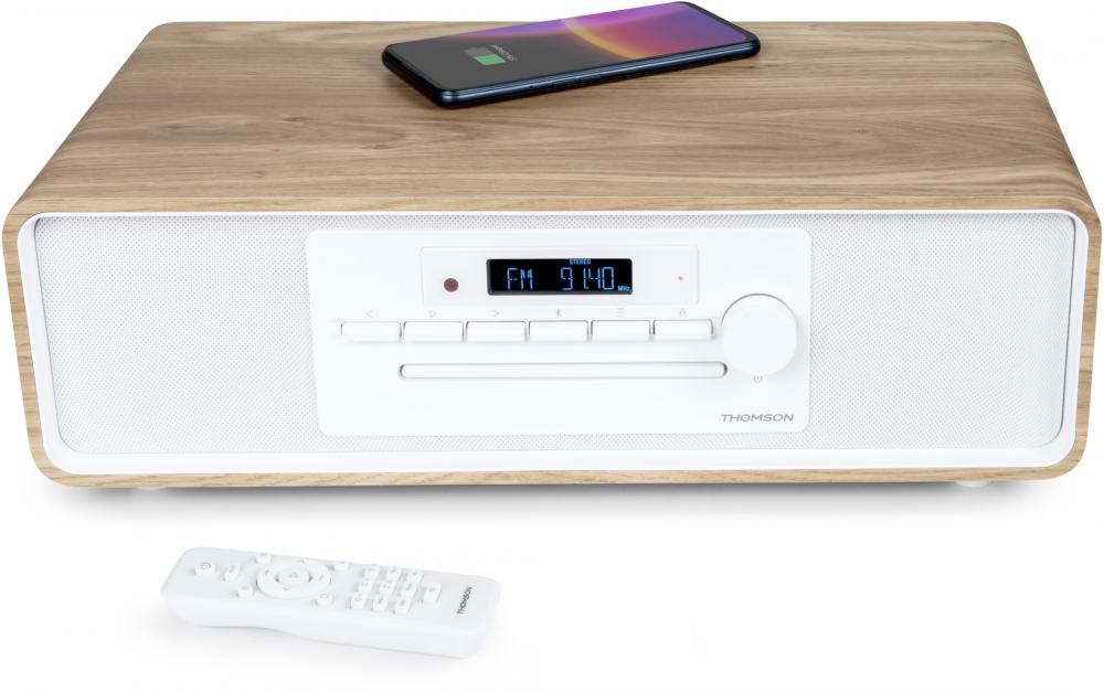 Thomson Bluetooth Kompaktanlage Induktion MIC301IBT USB Radio AUX-IN weiß Holz braun TH388664
