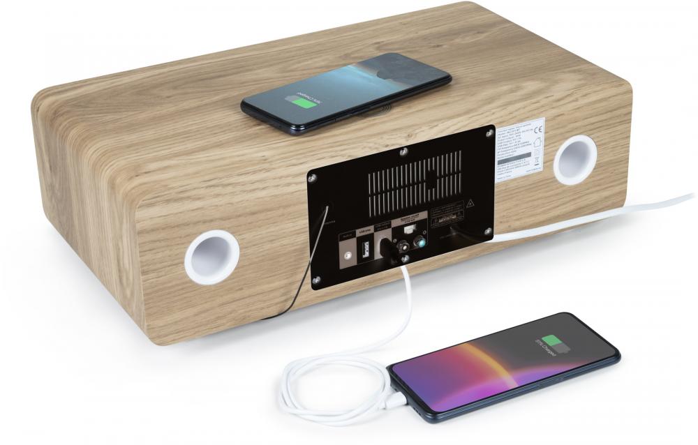 Thomson Bluetooth Kompaktanlage Induktion MIC301IBT USB Radio AUX-IN weiß Holz braun TH388664