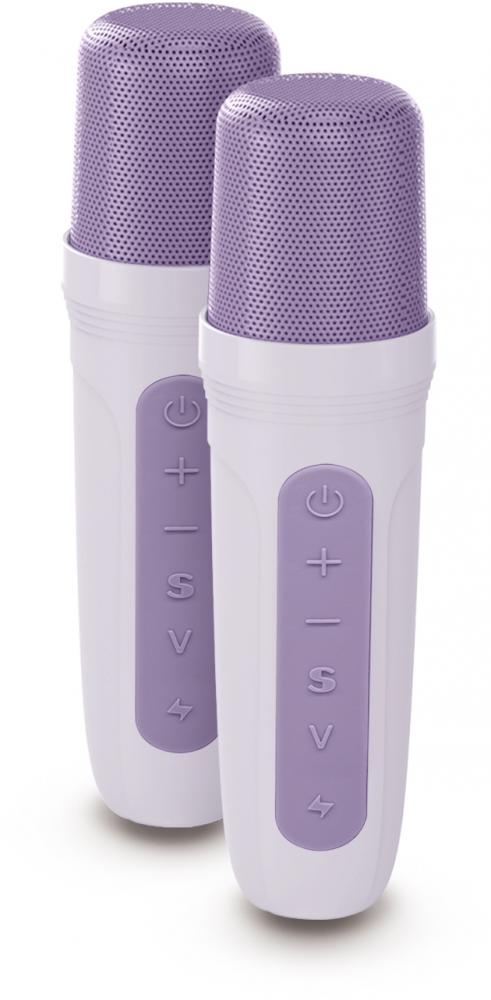 Bigben Bluetooth portabler Lautsprecher Party Karaoke Disco Licht 2 Mikrofone lavender AU388824