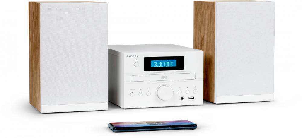 Thomson Bluetooth Kompaktanlage Micro MIC121BT CD Player USB Radio AUX-IN weiß Holz braun TH389081