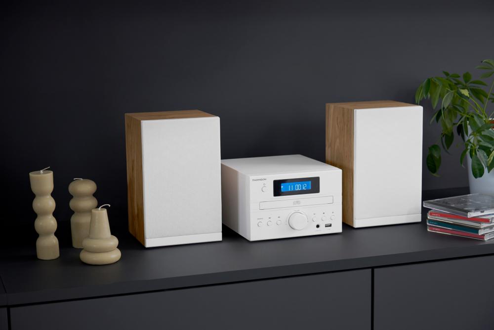 Thomson Bluetooth Kompaktanlage Micro MIC121BT CD Player USB Radio AUX-IN weiß Holz braun TH389081