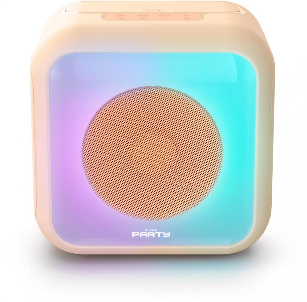 Bigben Bluetooth portabler Lautsprecher Party Karaoke Disco Licht 2 Mikrofone peach AU389159