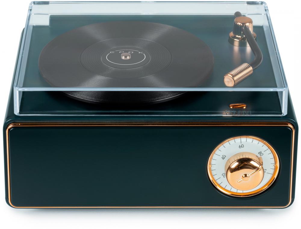 Bigben Bluetooth portabler Lautsprecher EPOK mit Wecker Plattenspieler Look grün AU389371