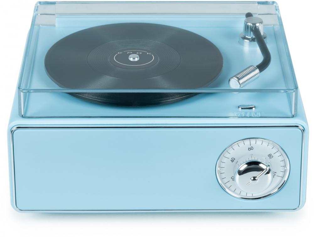 Bigben Bluetooth portabler Lautsprecher EPOK mit Wecker Plattenspieler Look blau AU389395