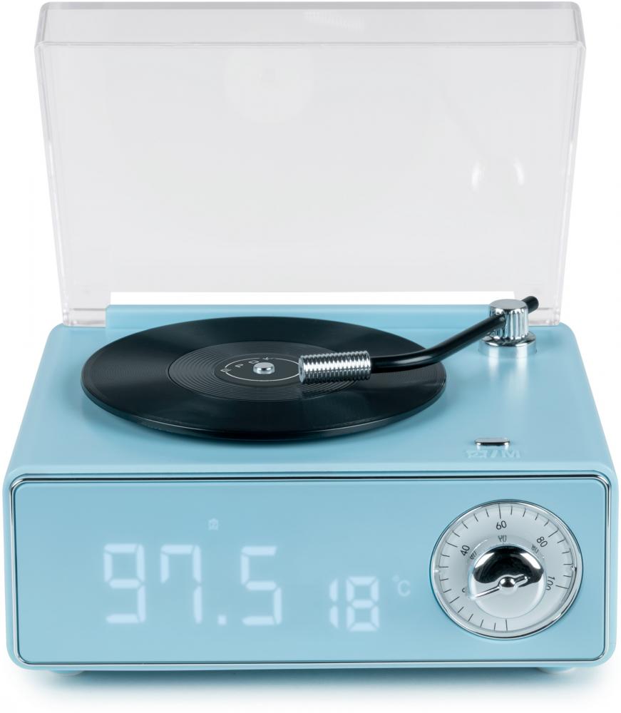 Bigben Bluetooth portabler Lautsprecher EPOK mit Wecker Plattenspieler Look blau AU389395