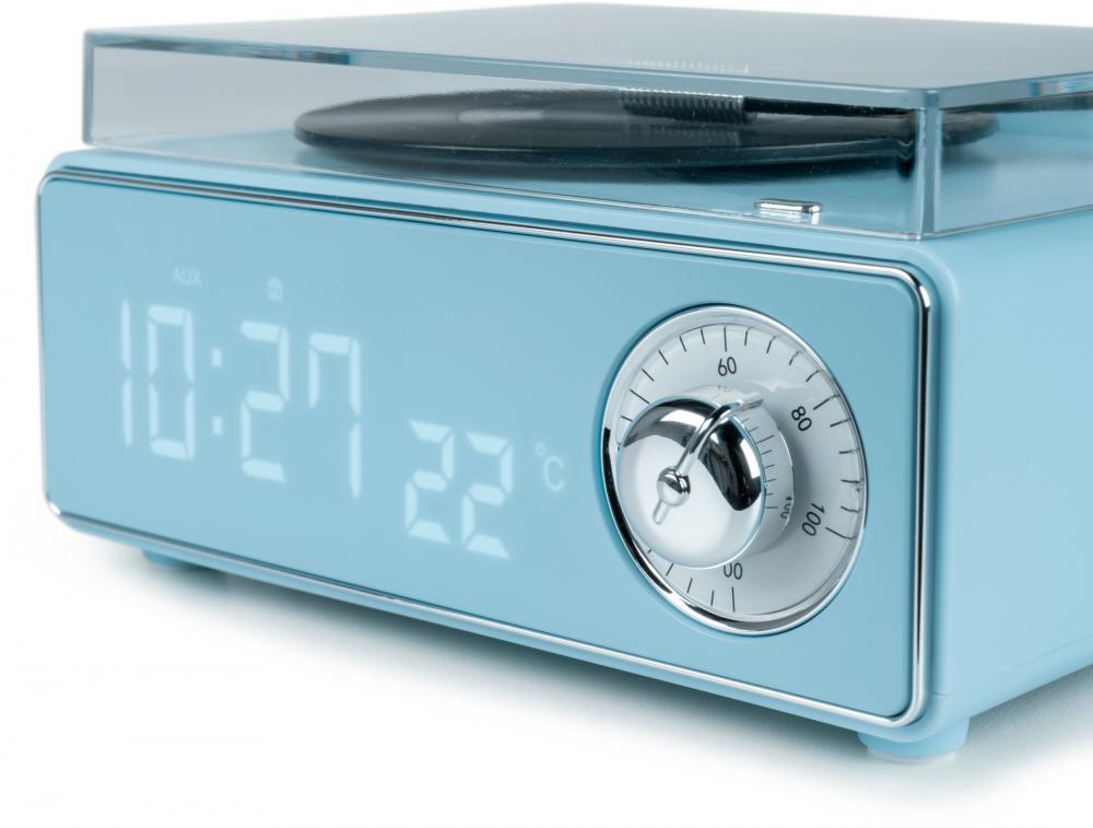 Bigben Bluetooth portabler Lautsprecher EPOK mit Wecker Plattenspieler Look blau AU389395