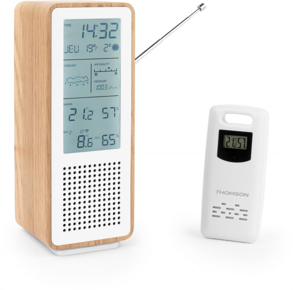 Thomson Wetterstation WS102 mit Radio Bluetooth Holz weiß TH390346