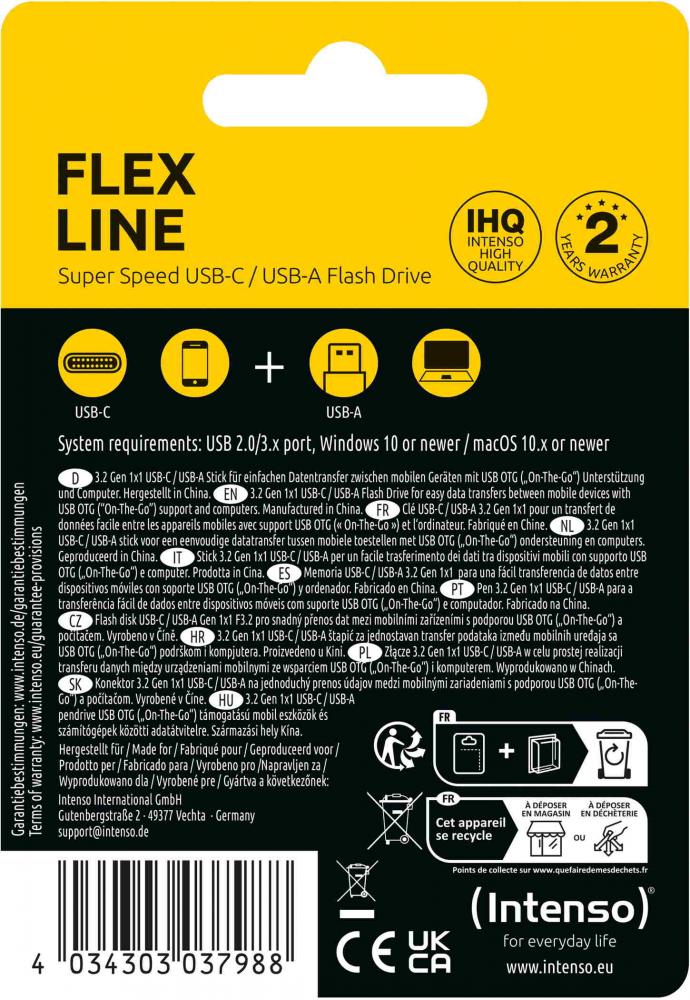 Intenso USB Stick 128GB Speicherstick Flex Line USB 3.2 Gen. 1x1 USB-A / USB-C