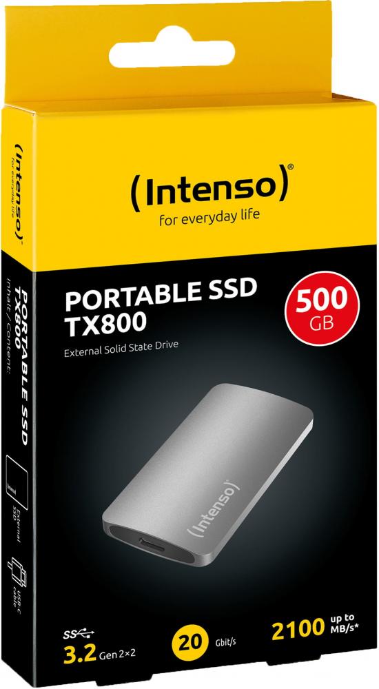 Intenso SSD externe Festplatte TX800 1,8 Zoll 500GB Typ C USB 3.2 2100 MB/s anthrazit