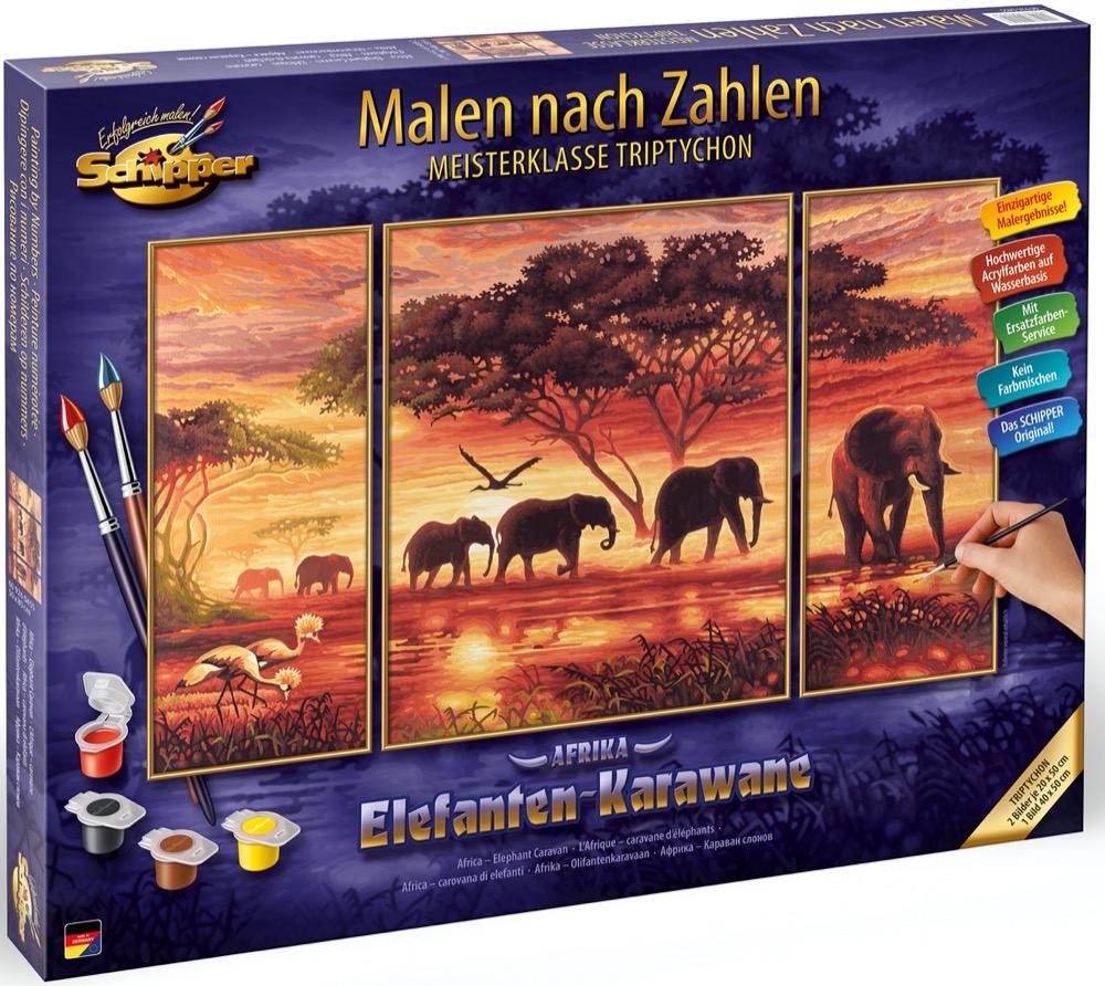 Schipper Malen nach Zahlen Master Class Triptychon 50x80cm Elefanten-Karawane 609260455
