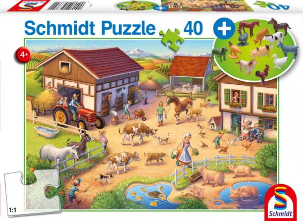 40 Teile Schmidt Spiele Kinder Puzzle Lustiger Bauernhof mit Bauernhof Set 56379