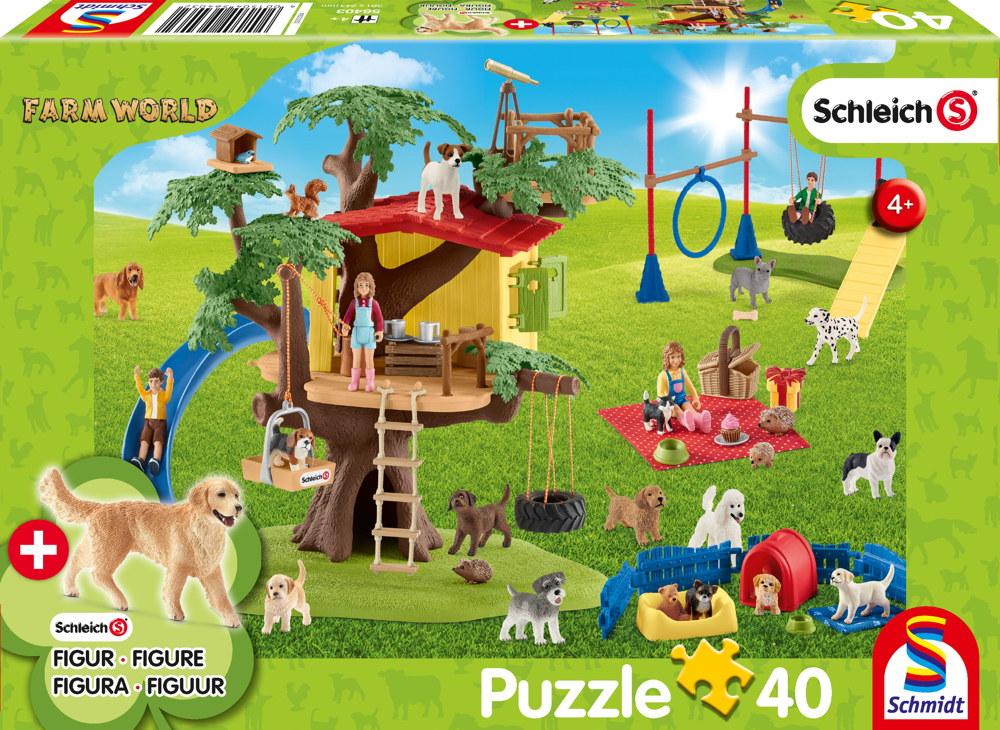 40 Teile Schmidt Spiele Kinder Puzzle Schleich Farm World Fröhliche Hunde mit Figur 56403