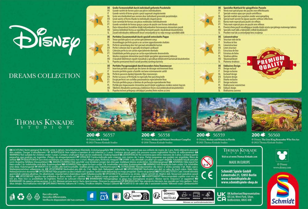 200 Teile Schmidt Spiele Puzzle Thomas Kinkade Mickey and Minnie, Schoolhouse 56599