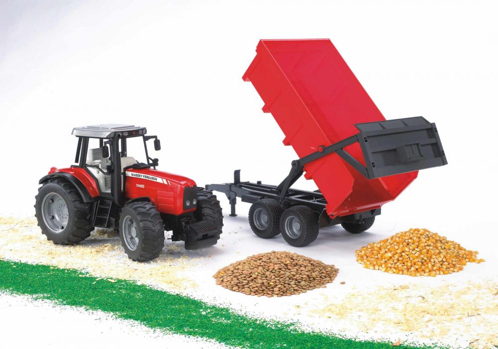Bruder Spielfahrzeug Landwirtschaft Traktor Massey Ferguson 7480 + Wannenkippanhänger 02045