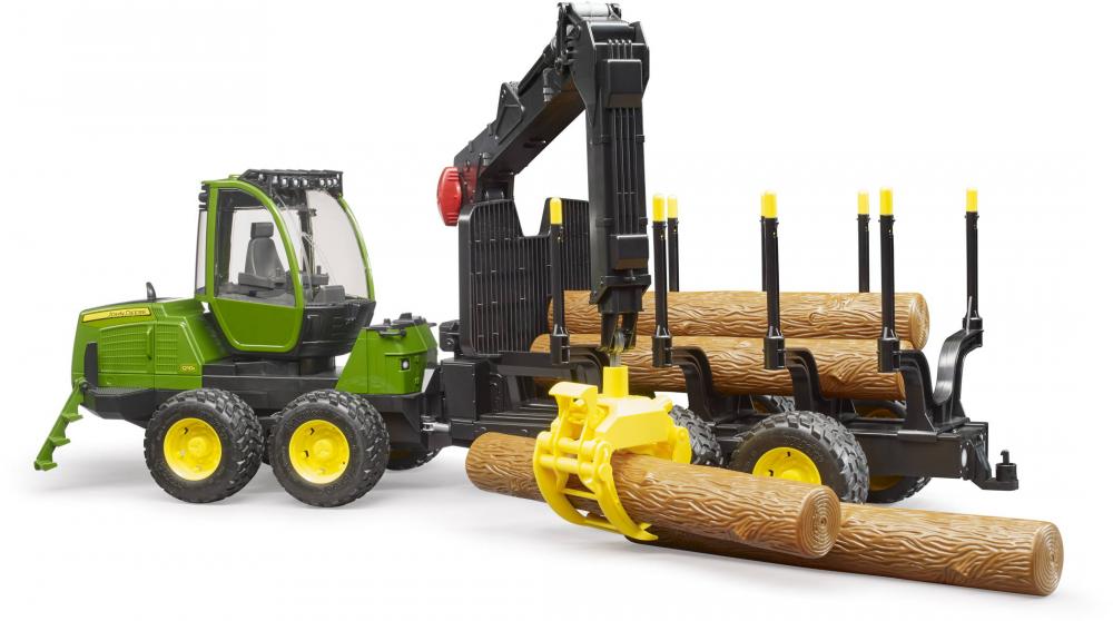 Bruder Spielfahrzeug Holztransport John Deere 1210E Rückezug mit Greifer und 4 Baumstämmen 02133