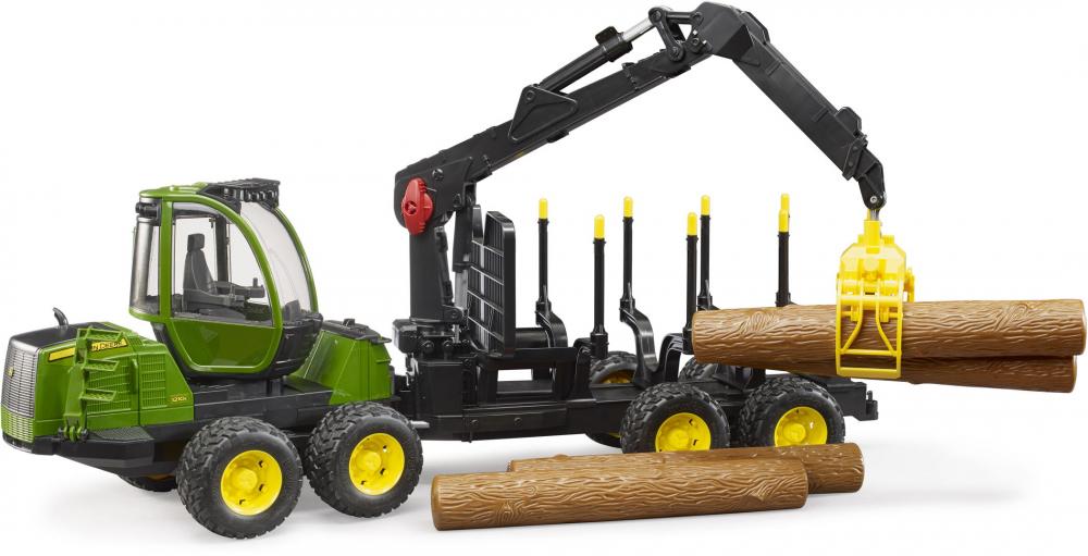 Bruder Spielfahrzeug Holztransport John Deere 1210E Rückezug mit Greifer und 4 Baumstämmen 02133