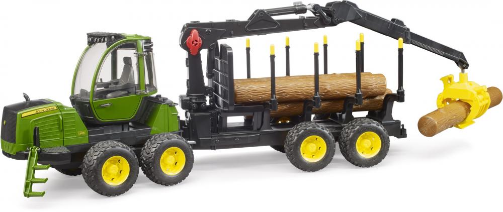 Bruder Spielfahrzeug Holztransport John Deere 1210E Rückezug mit Greifer und 4 Baumstämmen 02133