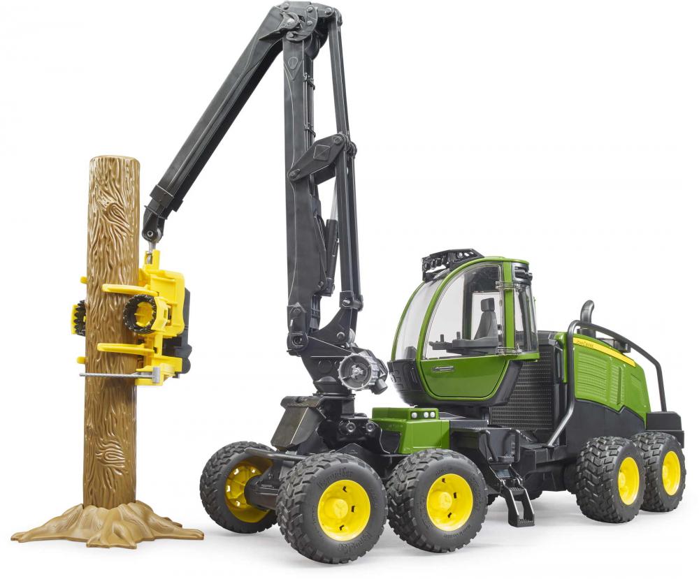 Bruder Spielfahrzeug Forstwirtschaft Holztransport John Deere 1270G Harvester mit 1 Baumstamm 02135