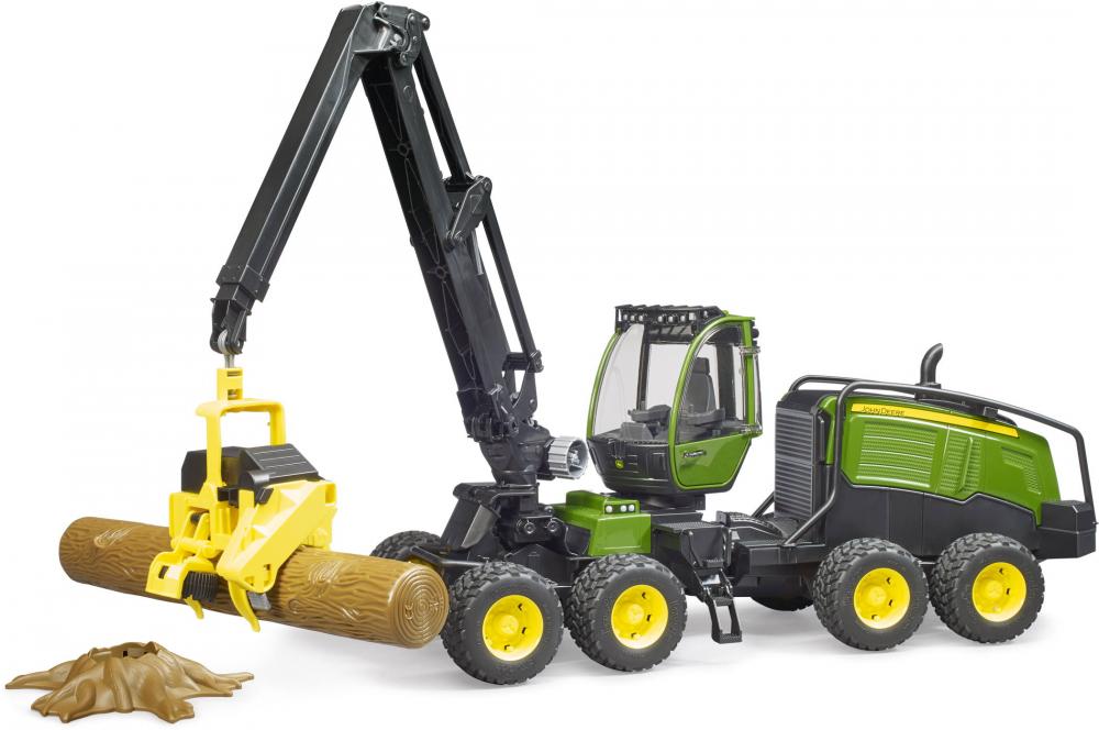 Bruder Spielfahrzeug Forstwirtschaft Holztransport John Deere 1270G Harvester mit 1 Baumstamm 02135