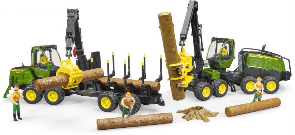 Bruder Spielfahrzeug Forstwirtschaft Holztransport John Deere 1270G Harvester mit 1 Baumstamm 02135