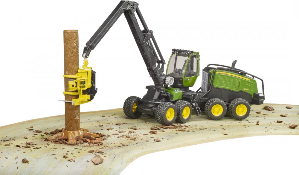 Bruder Spielfahrzeug Forstwirtschaft Holztransport John Deere 1270G Harvester mit 1 Baumstamm 02135