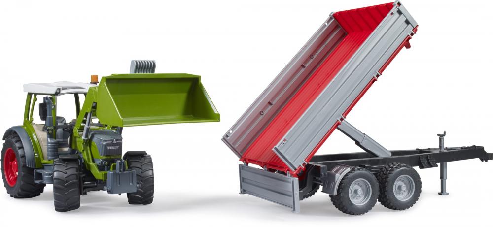 Bruder Spielfahrzeug Landwirtschaft Traktor Fendt Vario 211 mit Frontlader + Bordwandanhänger 02182