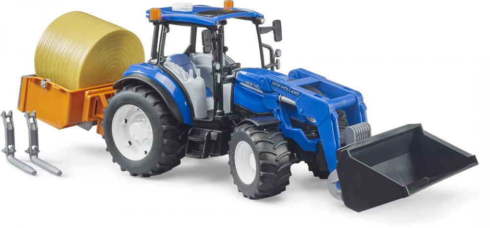 Bruder Spielfahrzeug Traktor New Holland T5.120 mit Frontlader, Ladekasten und Gabeln 02187