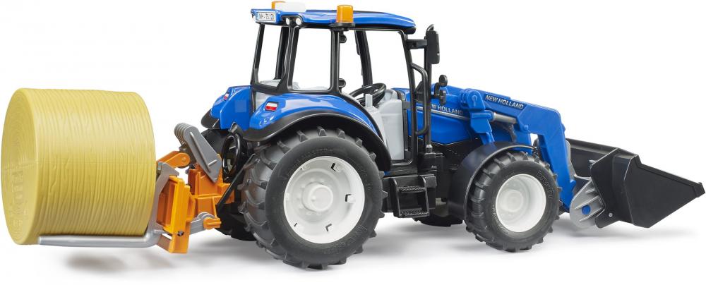 Bruder Spielfahrzeug Traktor New Holland T5.120 mit Frontlader, Ladekasten und Gabeln 02187
