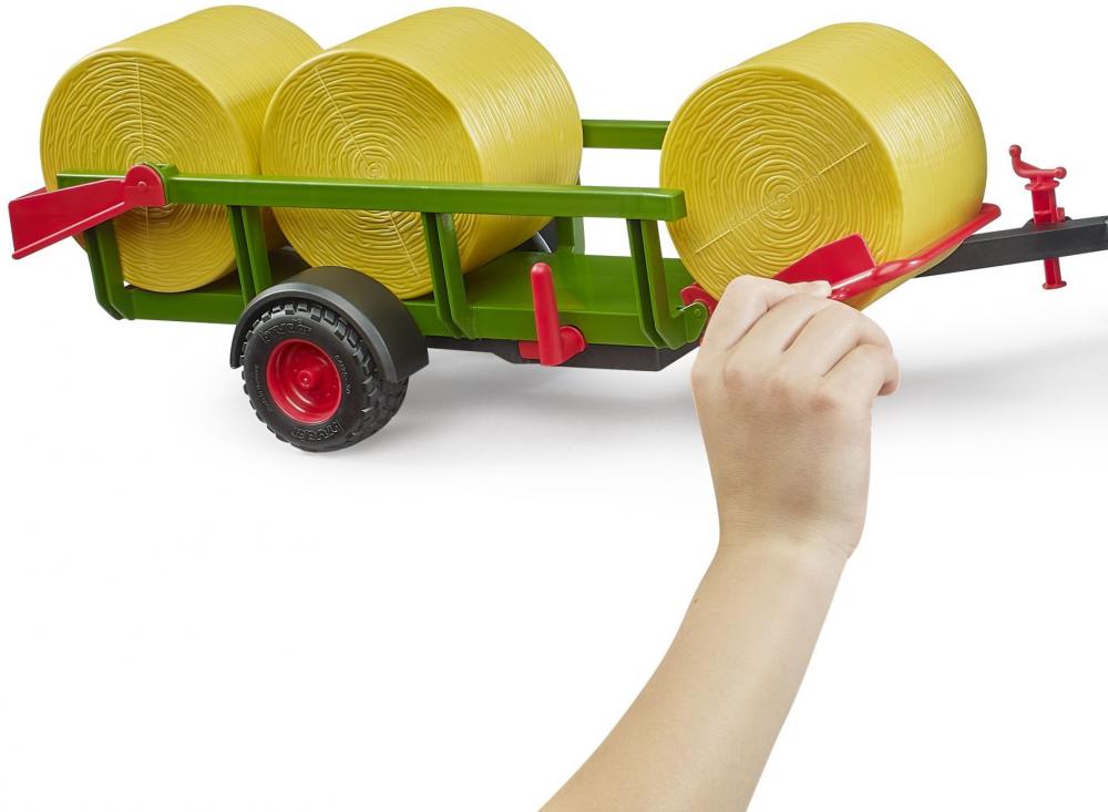 Bruder Spielfahrzeug Landwirtschaft Anhänger Rundballensammler mit 3 Rundballen 02204