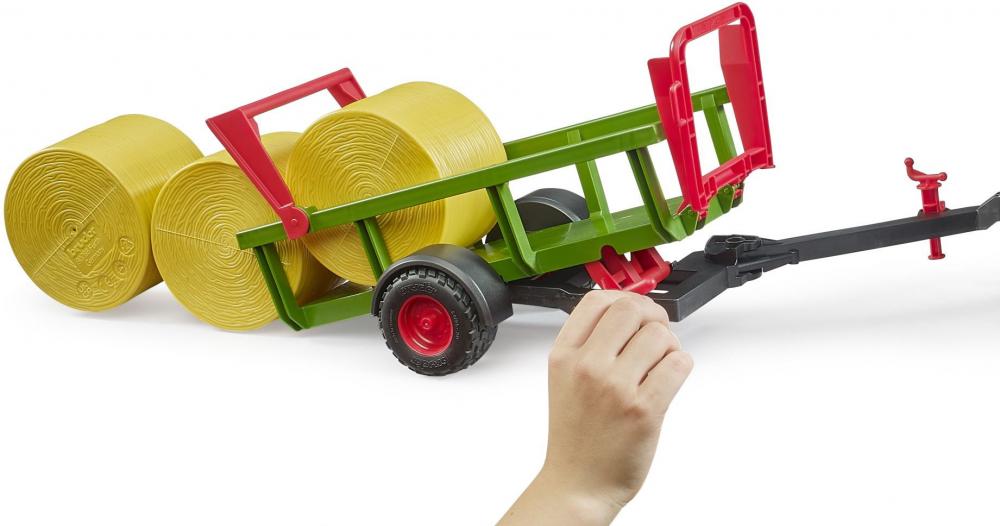 Bruder Spielfahrzeug Landwirtschaft Anhänger Rundballensammler mit 3 Rundballen 02204