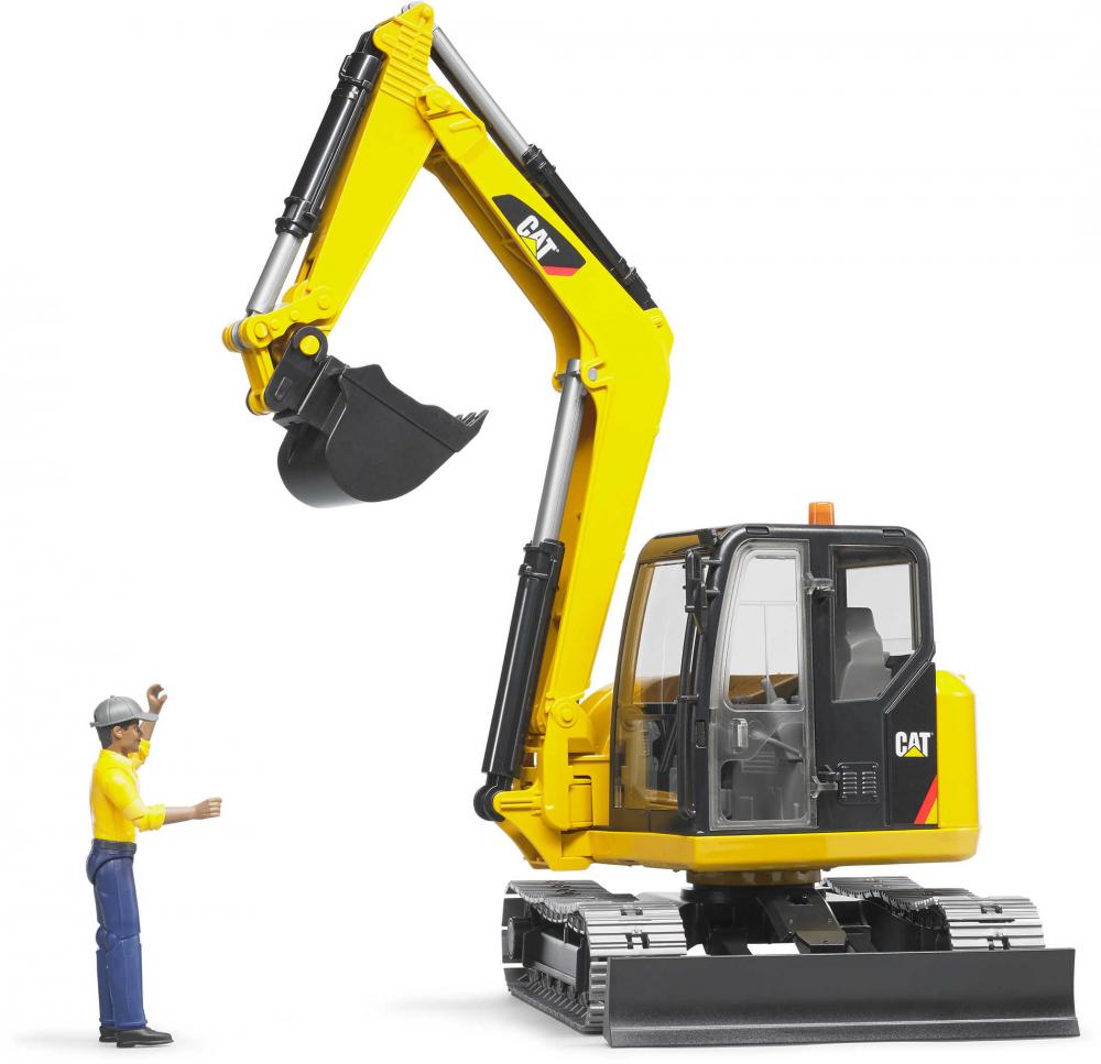 Bruder Spielfahrzeug Baustelle Bagger Cat Minibagger mit Bauarbeiter 02466