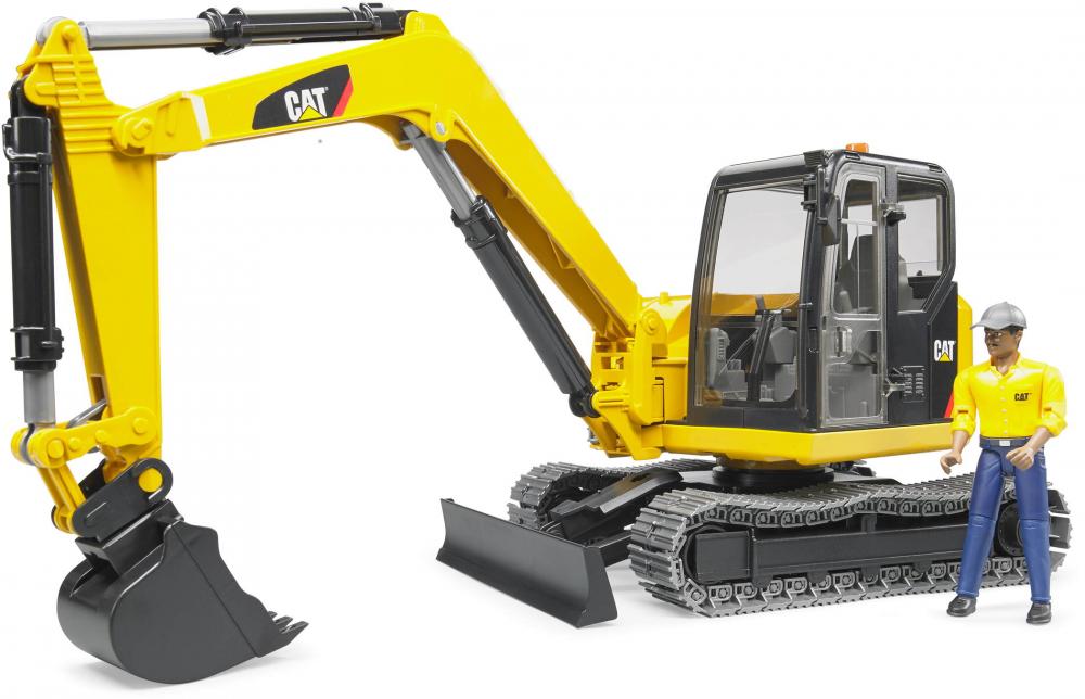 Bruder Spielfahrzeug Baustelle Bagger Cat Minibagger mit Bauarbeiter 02466