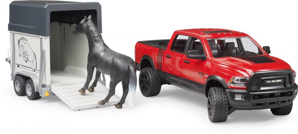 Bruder Spielfahrzeug Freizeit Offroad RAM 2500 Power Wagon + Pferdeanhänger mit 1 Pferd 02501