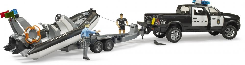 Bruder Spielfahrzeug Polizei RAM 2500 Polizei Pickup, L+S, 2 Fig. + Anhänger + Boot 02507