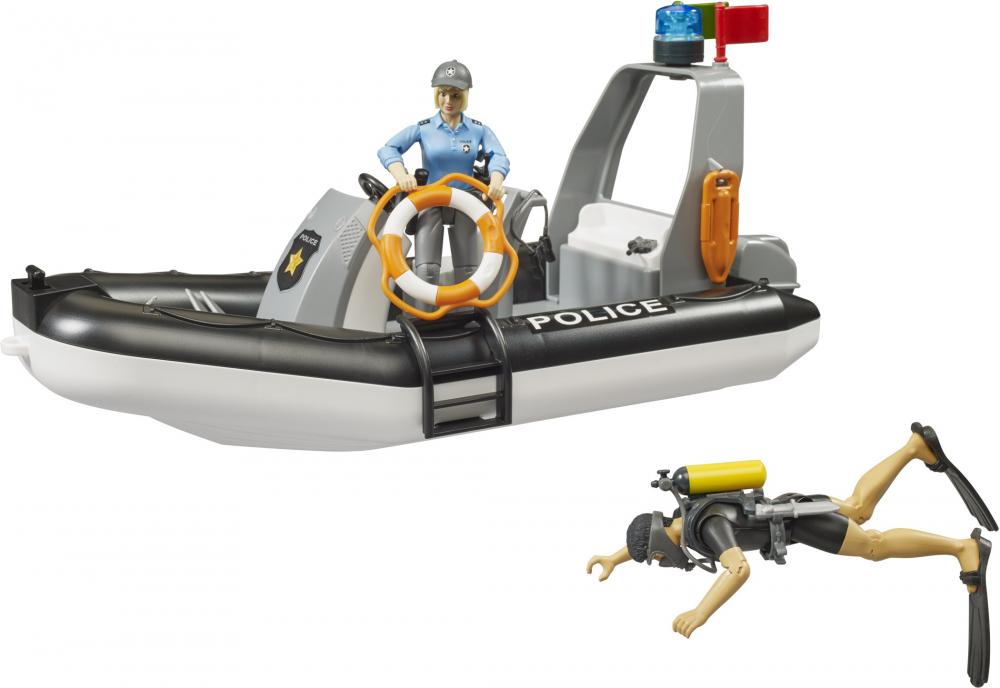 Bruder Spielfahrzeug Polizei RAM 2500 Polizei Pickup, L+S, 2 Fig. + Anhänger + Boot 02507