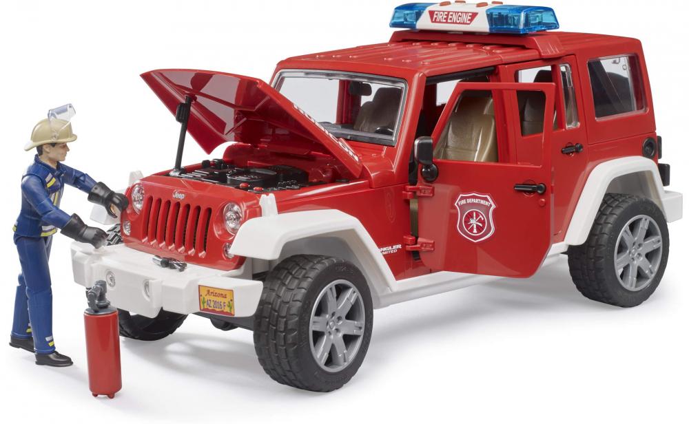 Bruder Spielfahrzeug Polizei Jeep Wrangler RubiconUnlimited Feuerwehr-Einsatzfzg + Figur 02528