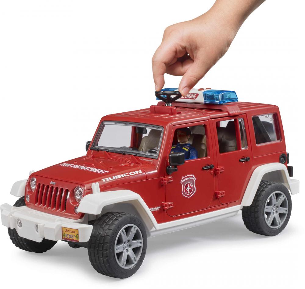 Bruder Spielfahrzeug Polizei Jeep Wrangler RubiconUnlimited Feuerwehr-Einsatzfzg + Figur 02528