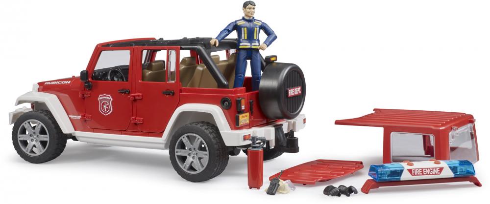 Bruder Spielfahrzeug Polizei Jeep Wrangler RubiconUnlimited Feuerwehr-Einsatzfzg + Figur 02528