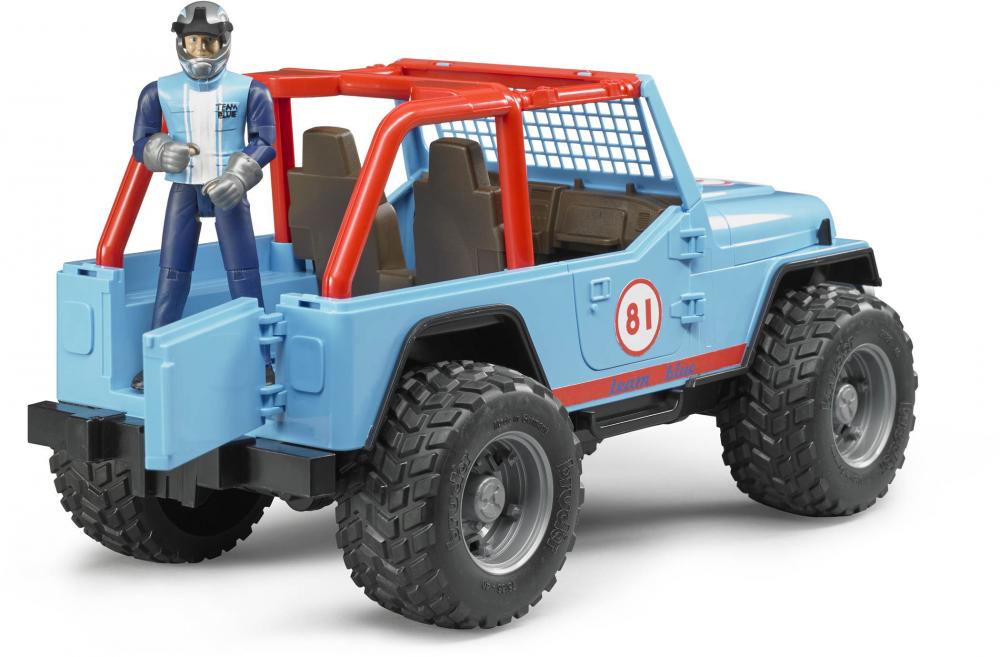 Bruder Spielfahrzeug Freizeit Offroad Jeep Cross Country Racer blau mit Rennfahrer 02541
