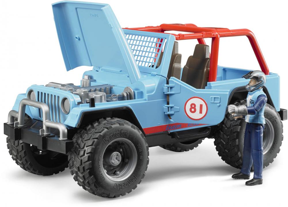 Bruder Spielfahrzeug Freizeit Offroad Jeep Cross Country Racer blau mit Rennfahrer 02541