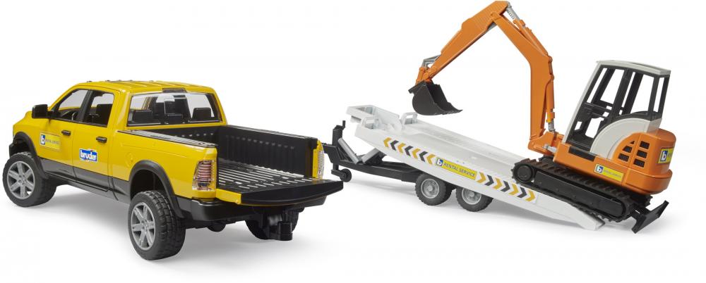 Bruder Spielfahrzeug Service-Fahrzeuge RAM 2500 Power Wagon Rental Service+Anhänger+Minibagger 02546