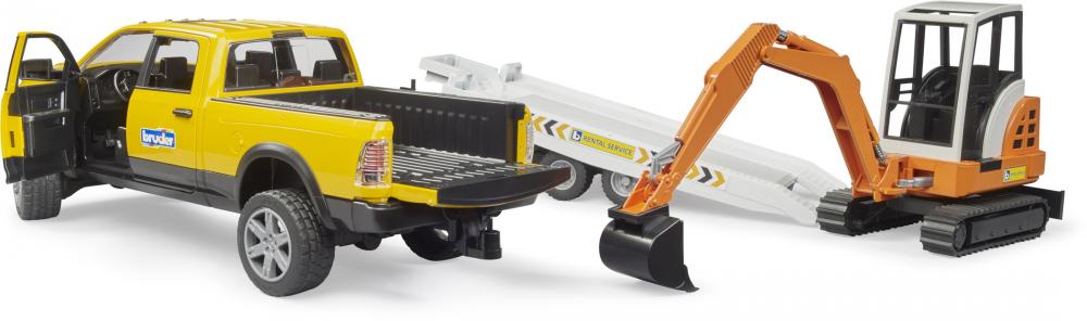 Bruder Spielfahrzeug Service-Fahrzeuge RAM 2500 Power Wagon Rental Service+Anhänger+Minibagger 02546