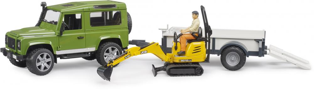 Bruder Spielfahrzeug Anhänger Land Rover Defender, Einachsanhänger JCB Mikrobagger Bauarbeiter 02593