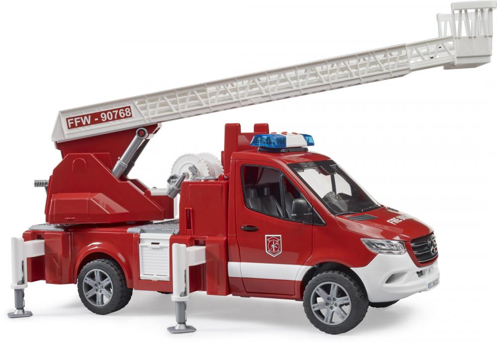 Bruder Spielfahrzeug Feuerwehr MB Sprinter Feuerwehr Drehleiter, Pumpe und L+S Modul 02673