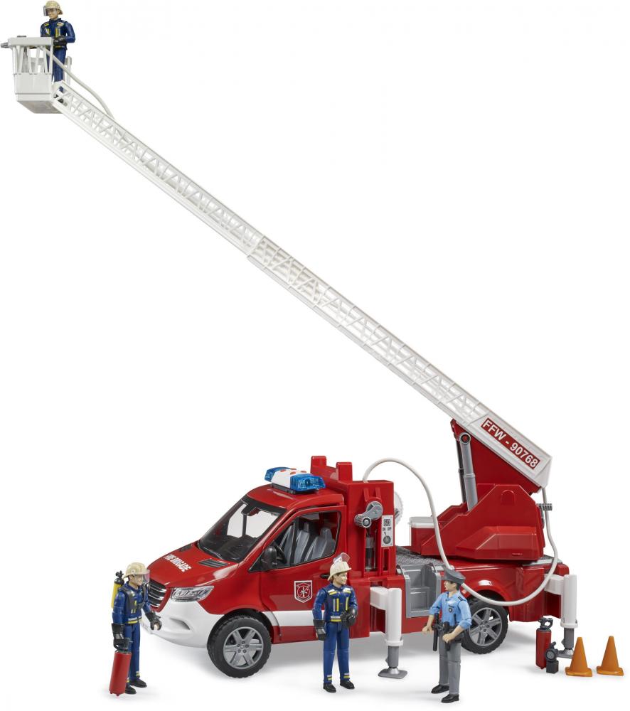 Bruder Spielfahrzeug Feuerwehr MB Sprinter Feuerwehr Drehleiter, Pumpe und L+S Modul 02673