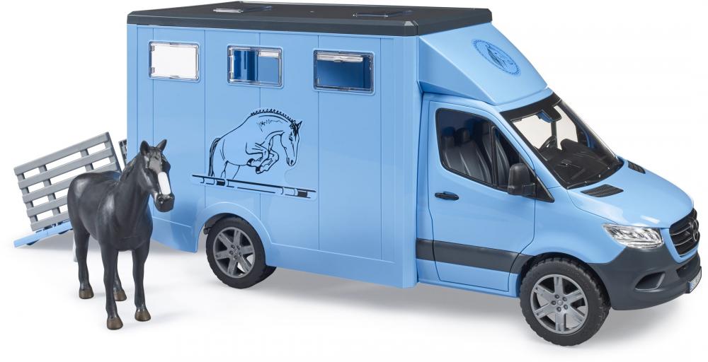 Bruder Spielfahrzeug Freizeit Reiten MB Sprinter Tiertransporter mit 1 Pferd 02674