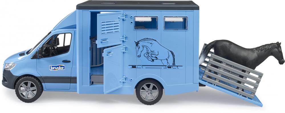 Bruder Spielfahrzeug Freizeit Reiten MB Sprinter Tiertransporter mit 1 Pferd 02674
