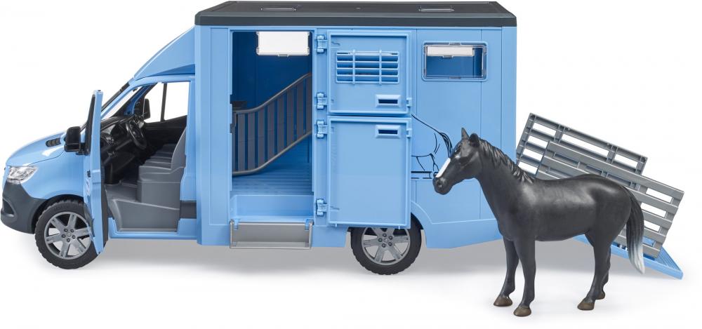 Bruder Spielfahrzeug Freizeit Reiten MB Sprinter Tiertransporter mit 1 Pferd 02674